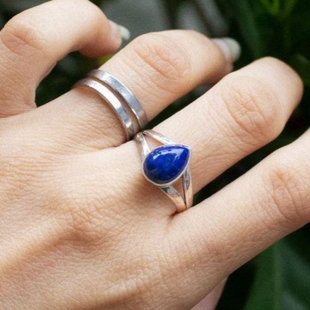 Lapis Lazuli Drop Shape Sterling Silver Ring